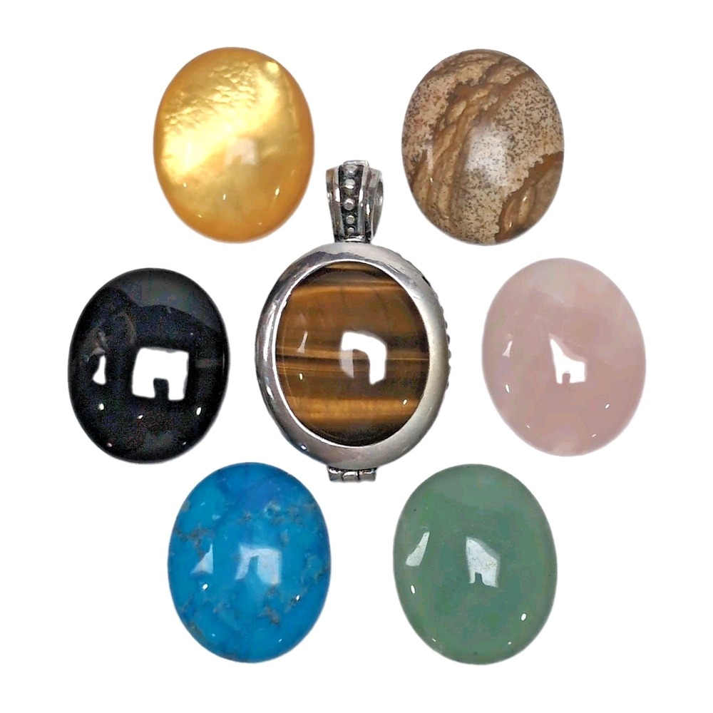 925‎ Sterling Silver Interchangeable Gemstone Locket Pendant 7 Different Stones
